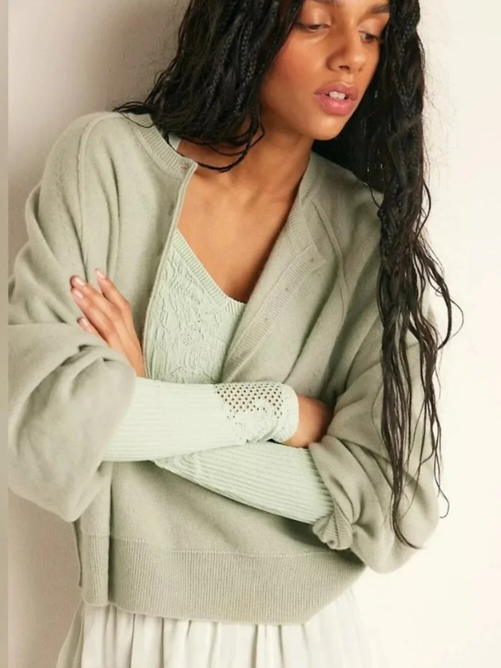 NWT Free People Dynamic Duo Long Sleeve in Celadon